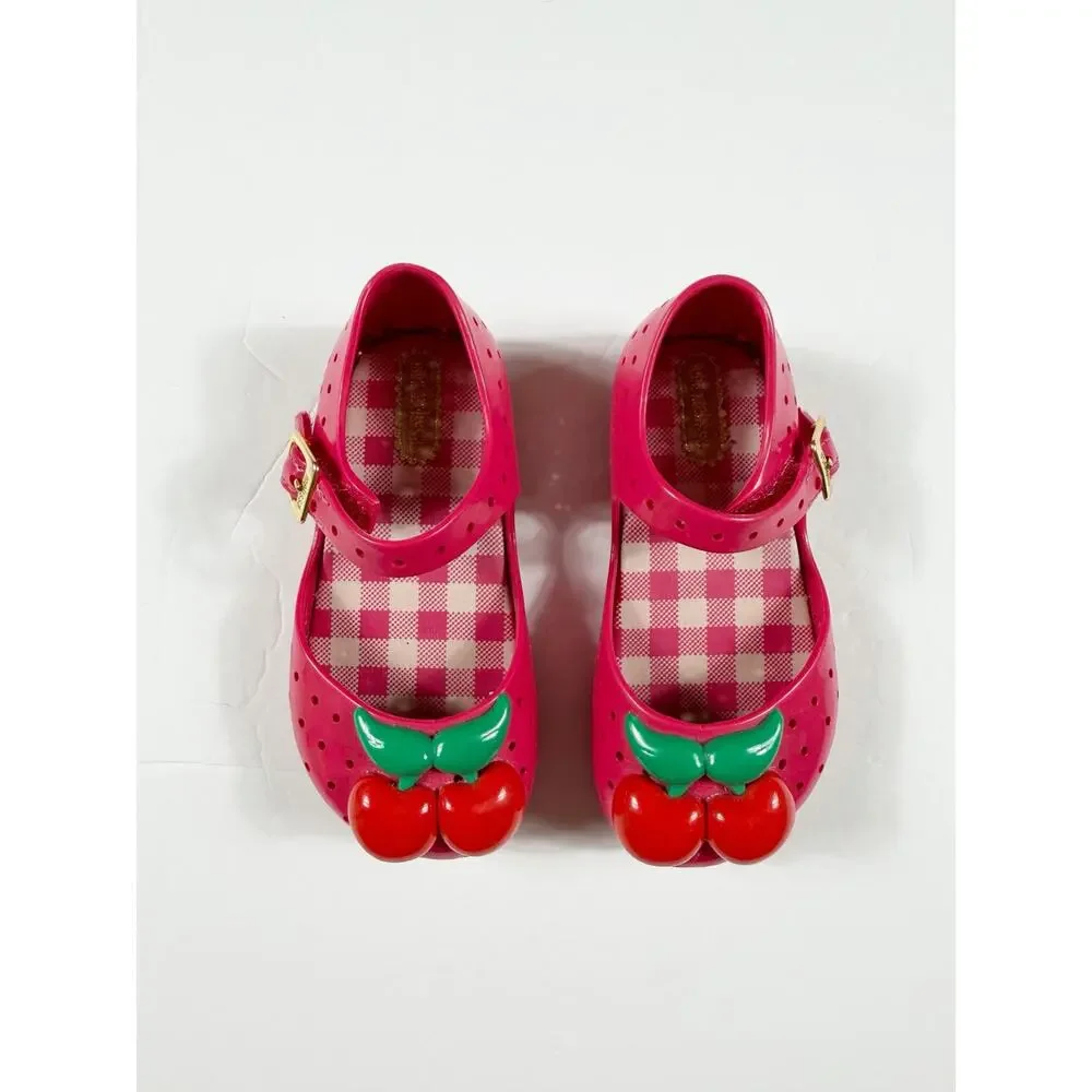 Mini Melissa Cherry Mary Jane Jelly Flats Pink Size 7 toddler girls